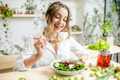 Woman with healthy green food